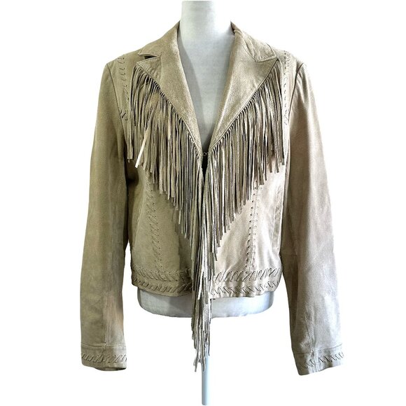 Newport News Tan Leather Fringe Jacket - Picture 1 of 6